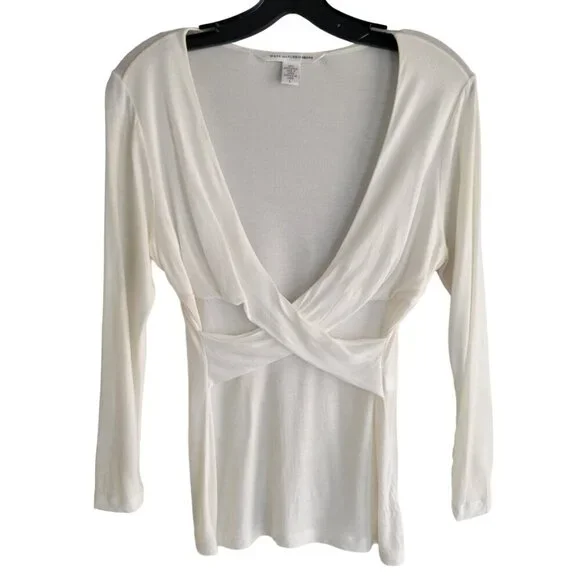 Diane Von Furstenberg Long Sleeve White Top Size L - Picture 1 of 7